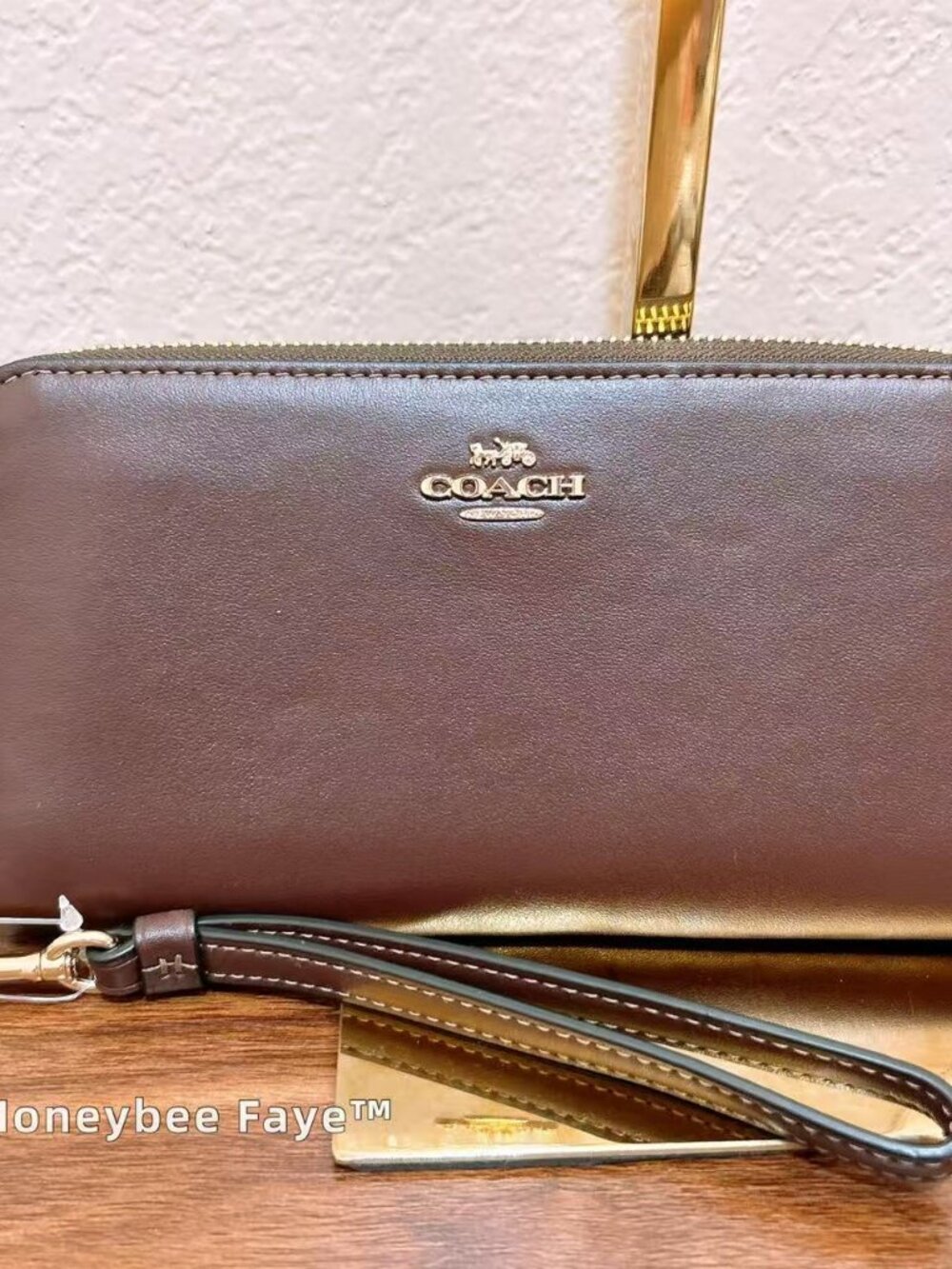 NWT Coach Long Zip Around Phone Wallet Refined Calf Leather CR623 Gold/Maple